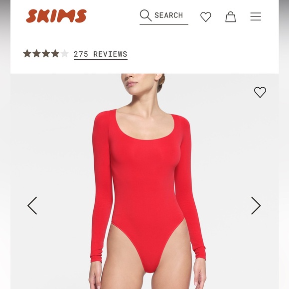 Skims Essentials Scoop Neck Bodysuit in Red- Size Small - Picture 2 of 6